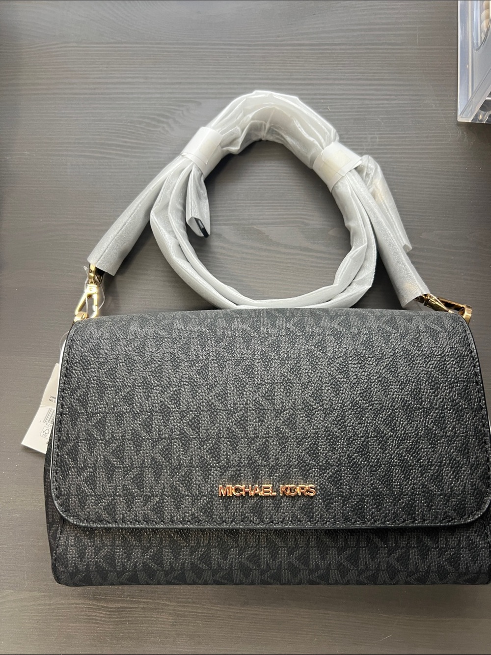 Michael Kors Black MK Logo Crossbody with Gold Hardware